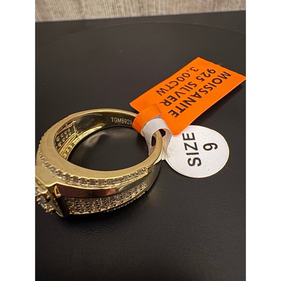 Sz. 9 - Mens 3ct Moissanite Vermeil over 925 stamped Silver Ring - Picture 3 of 6